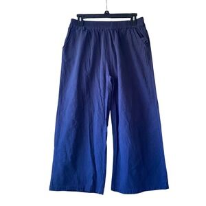 100% Cotton Wide Leg Blue Ankle Bloomer Pants Large Gaucho Boho Lounge Coastal